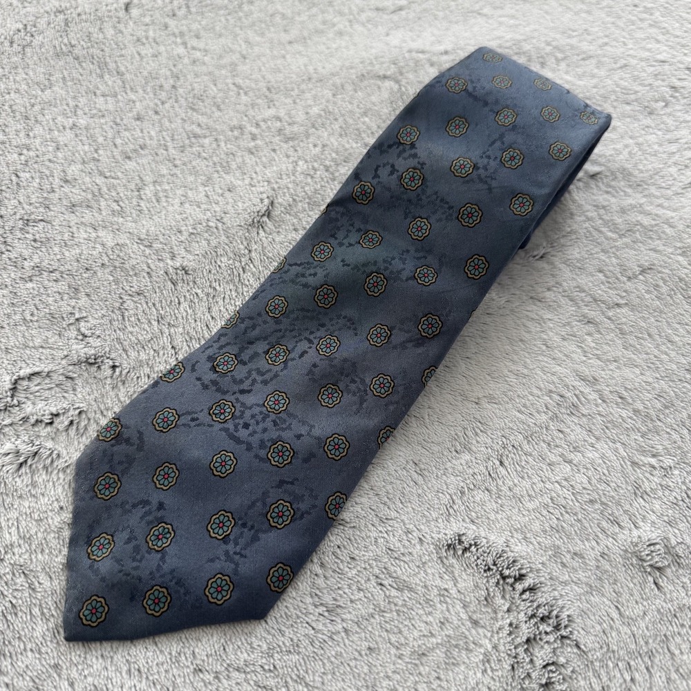 Vintage Boston Traders Designer Mens Neck‎ Tie Blue-Gray Floral Pattern